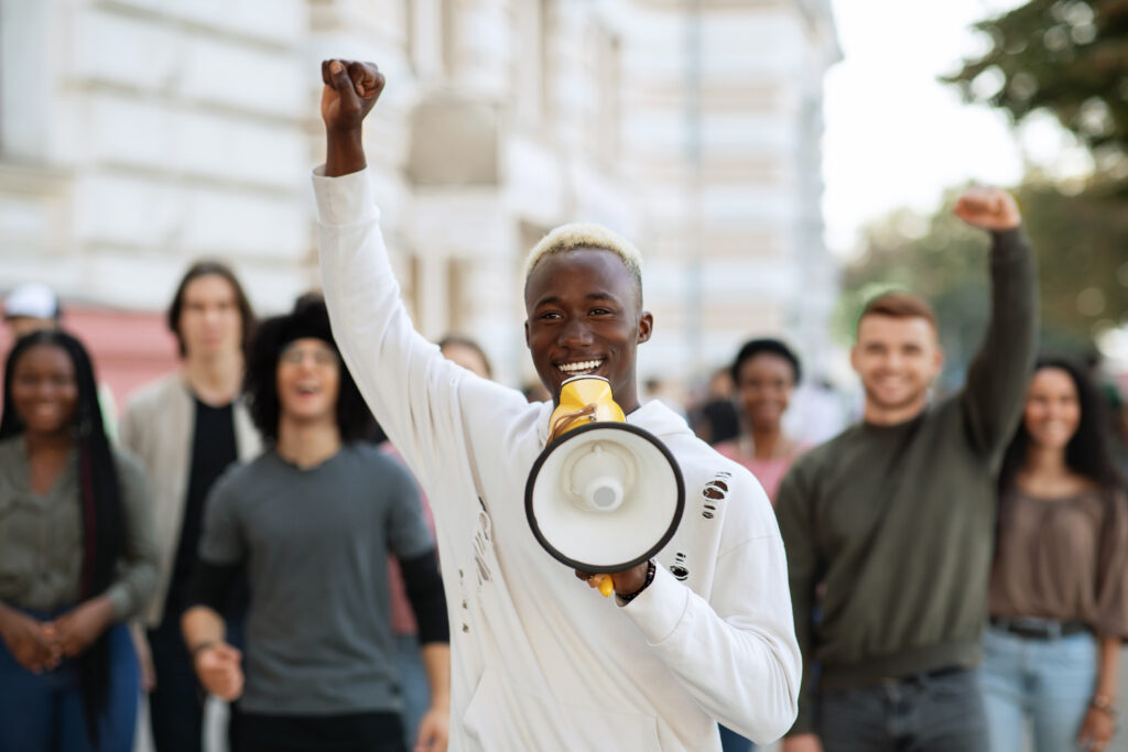 A man building brand awareness with a megaphone